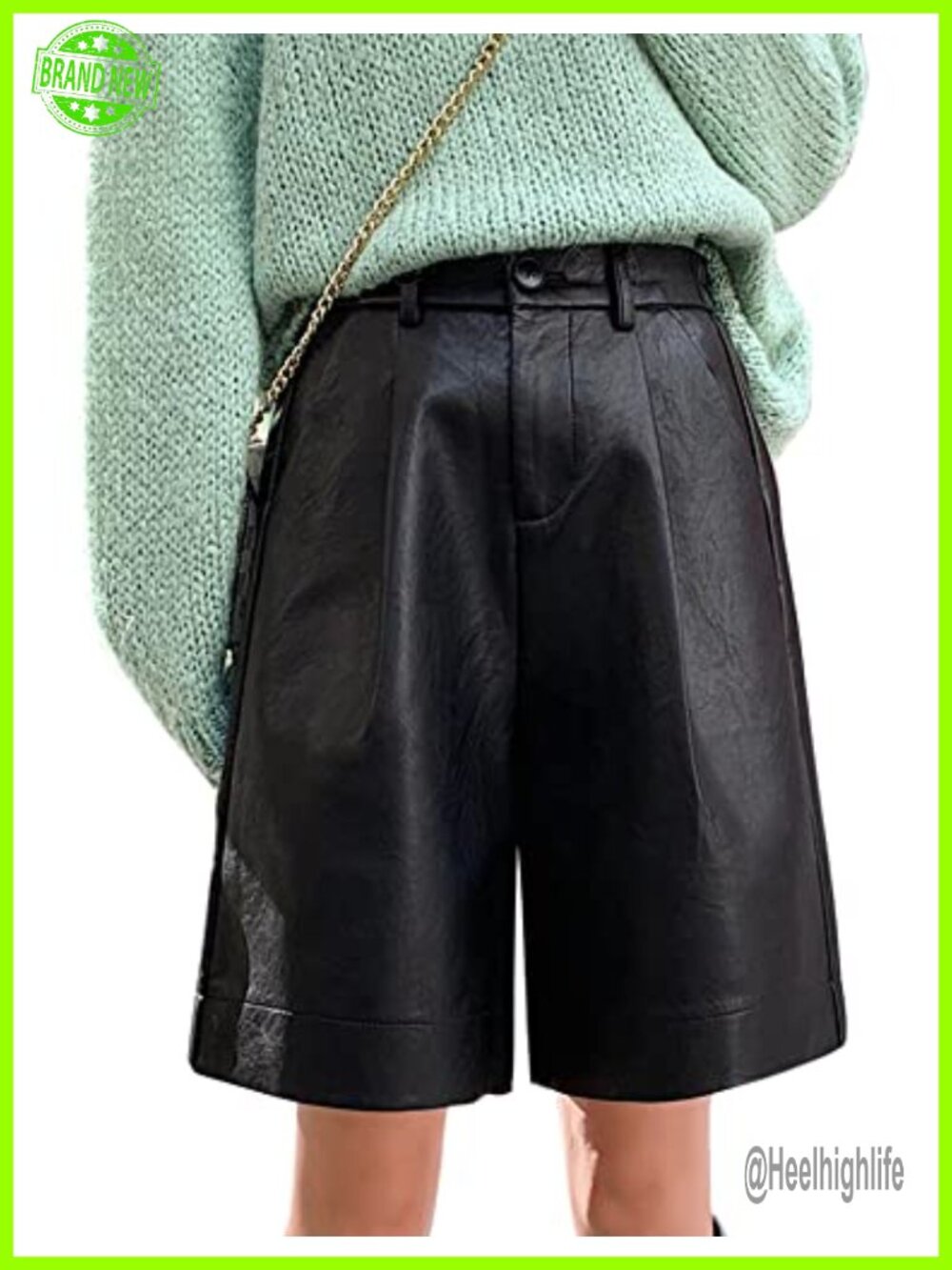 Women's High Waist Wide Leg Pleated PU Faux Leather Shorts